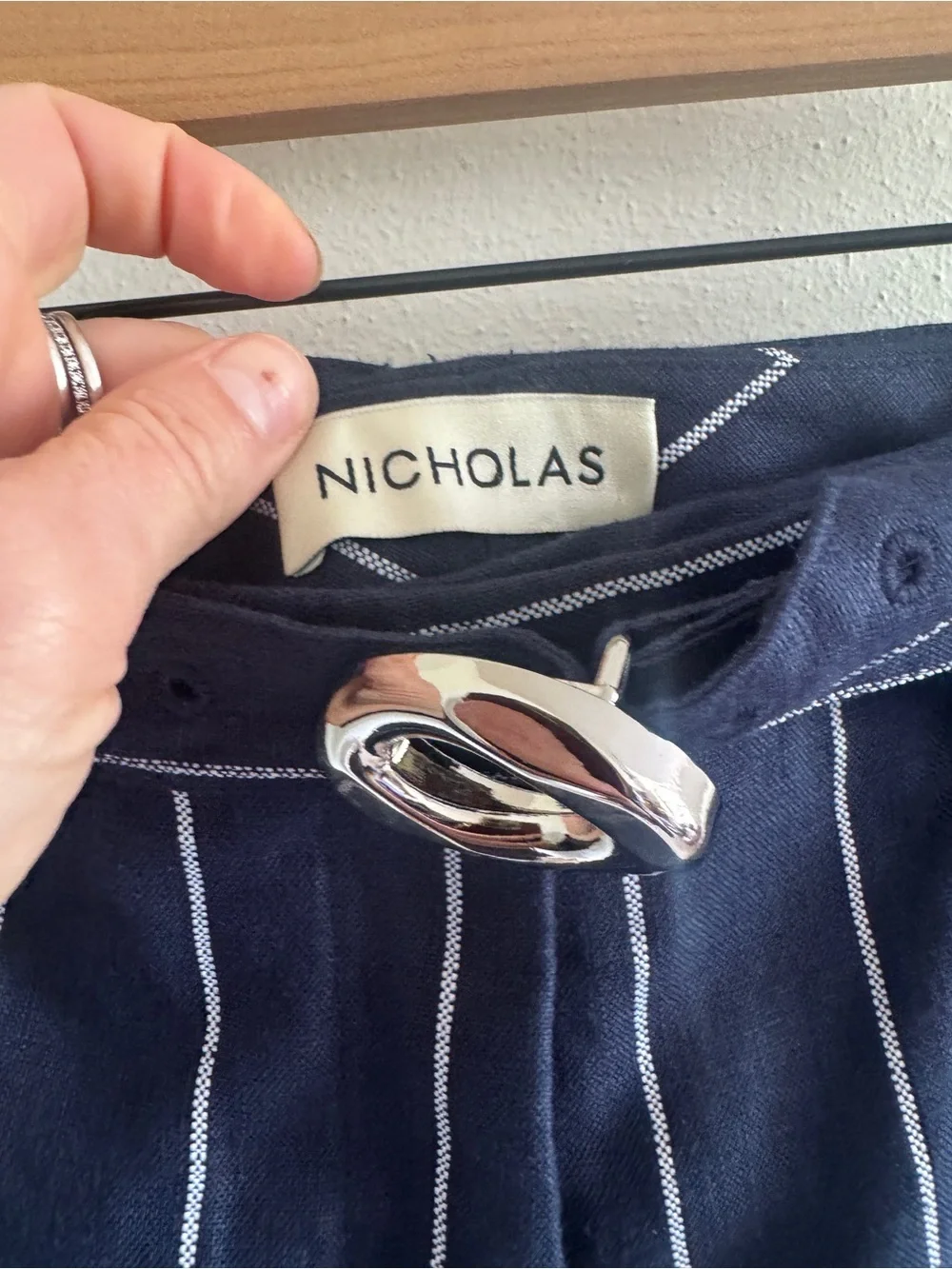 Nicholas Lavinia Navy Linen Stripe Shorts US 6 AU 10